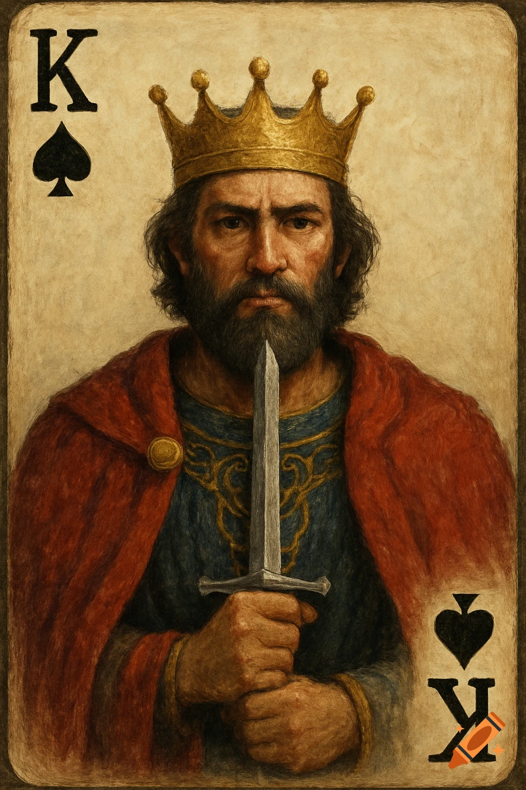 Portrait of a King of Spades playing card, stylized painting