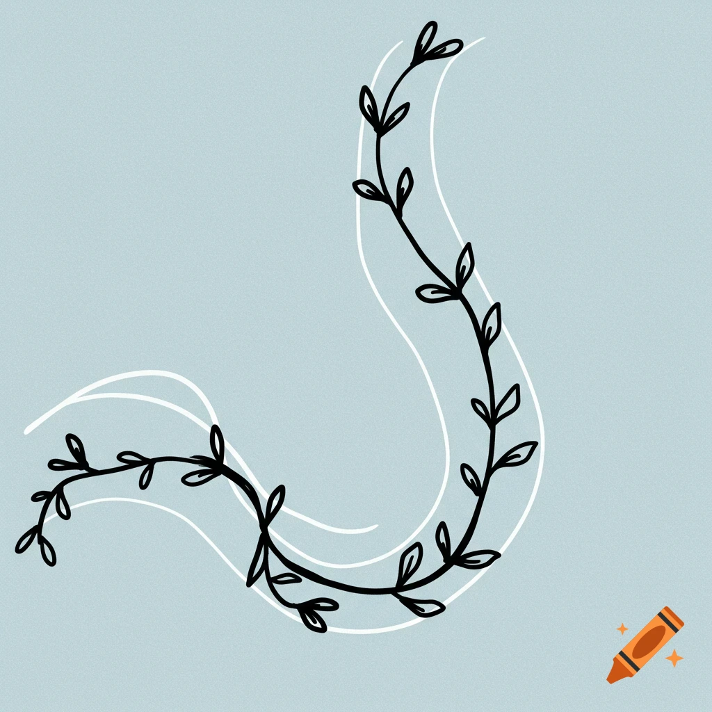 Simple line art of a vine on a blue background.