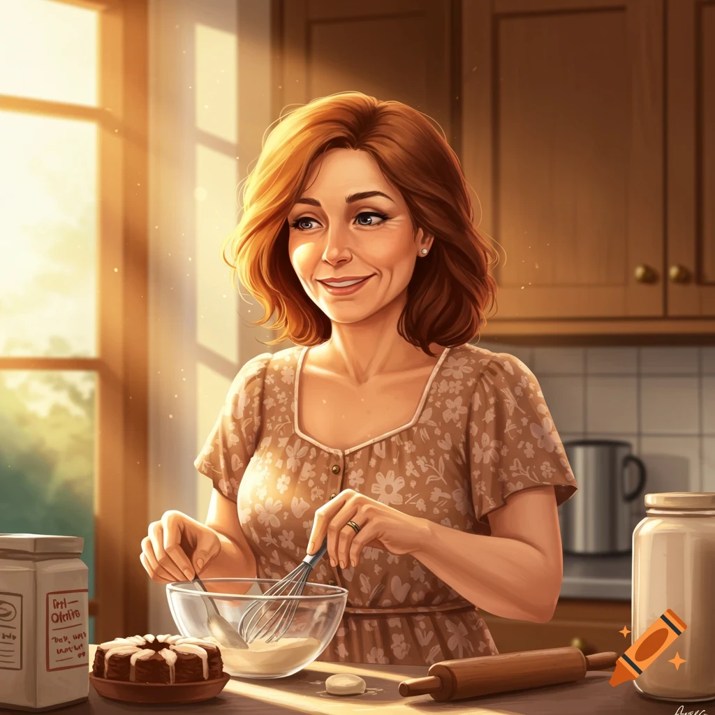 Woman baking in a sunlit kitchen