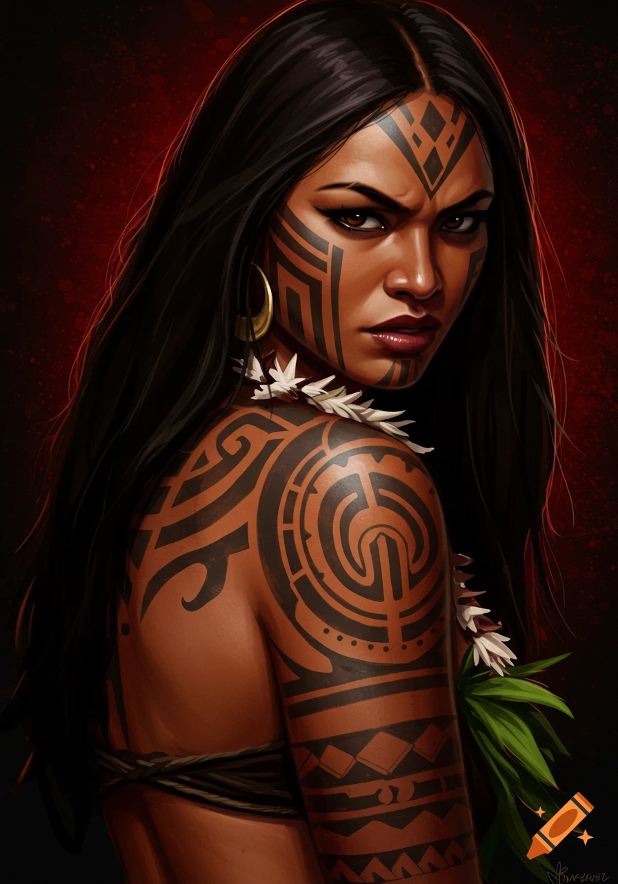 Fantasy portrait of a woman with dark tribal tattoos