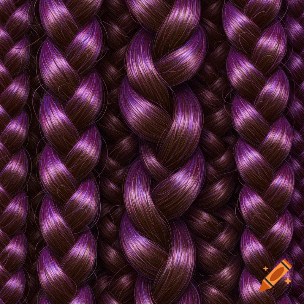 Close-up of shiny dark purple braided hair.