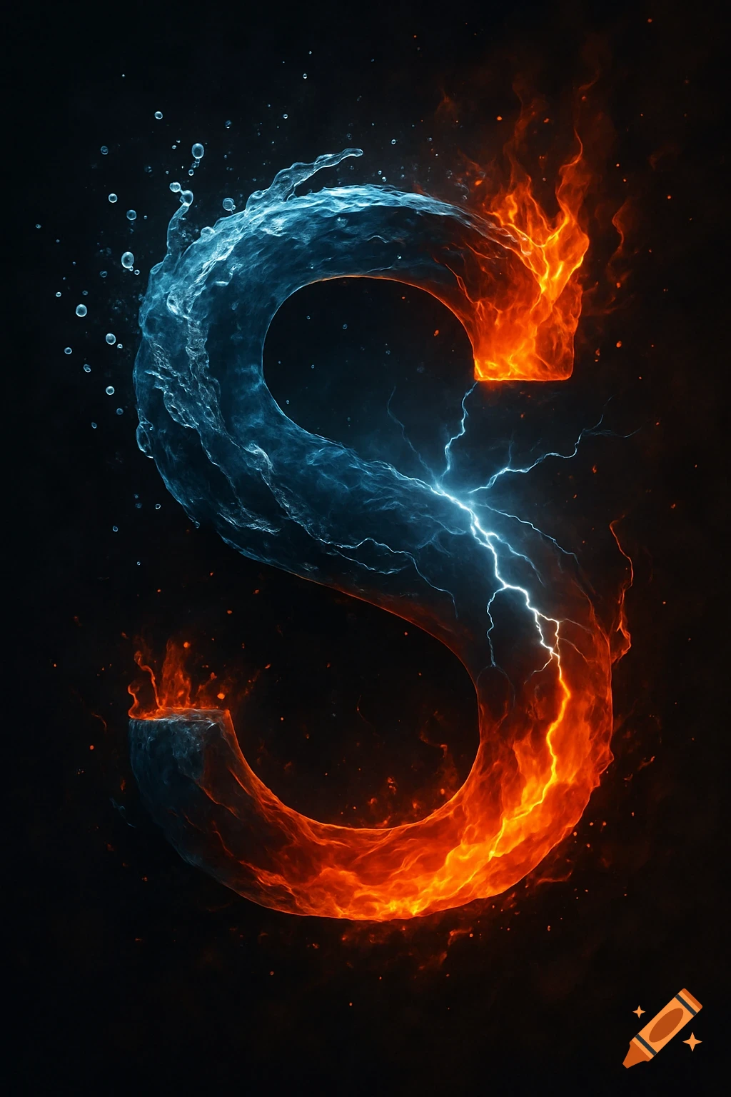A stylized letter S made of fire, water, and lightning.