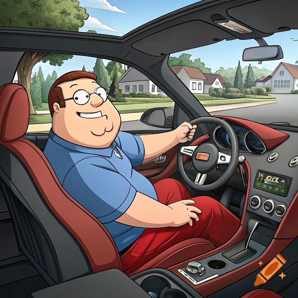 Cartoon of Peter Griffin driving a car.