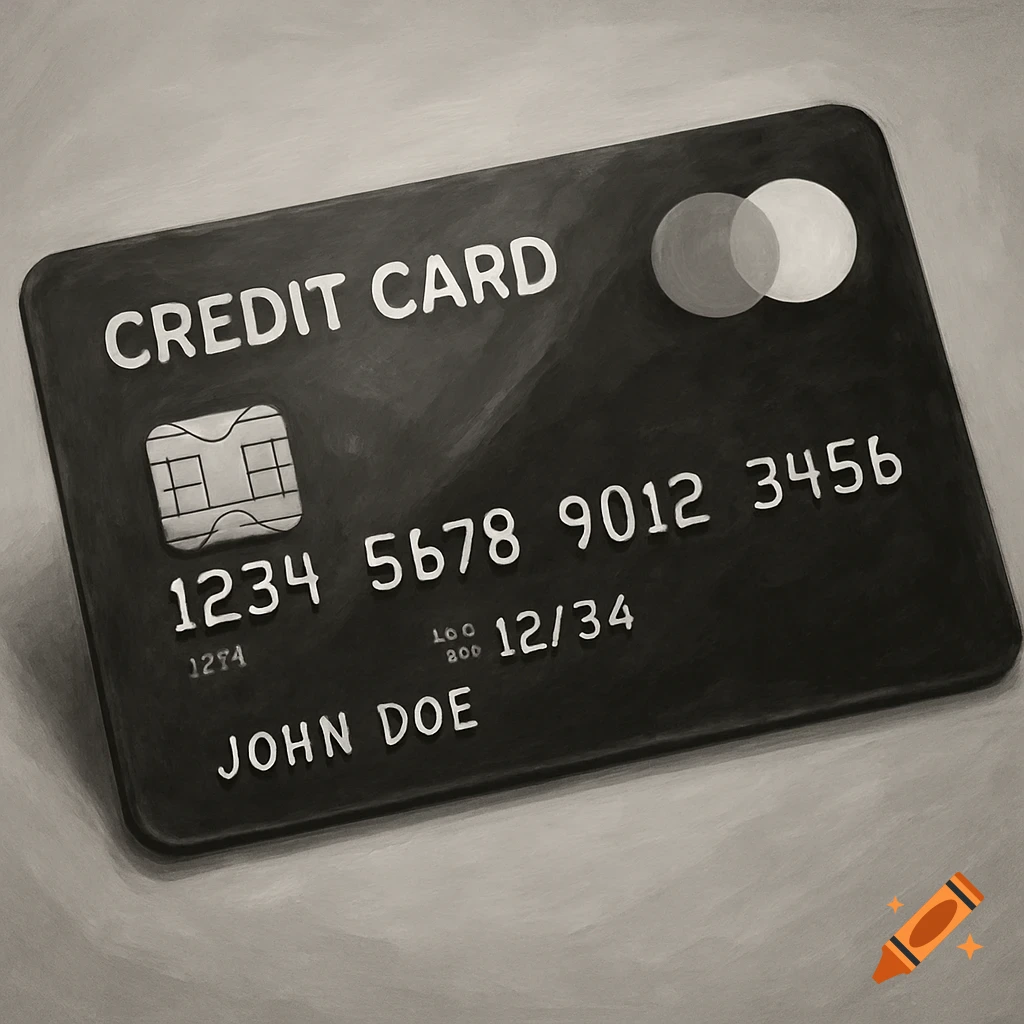 A black and white illustration of a credit card