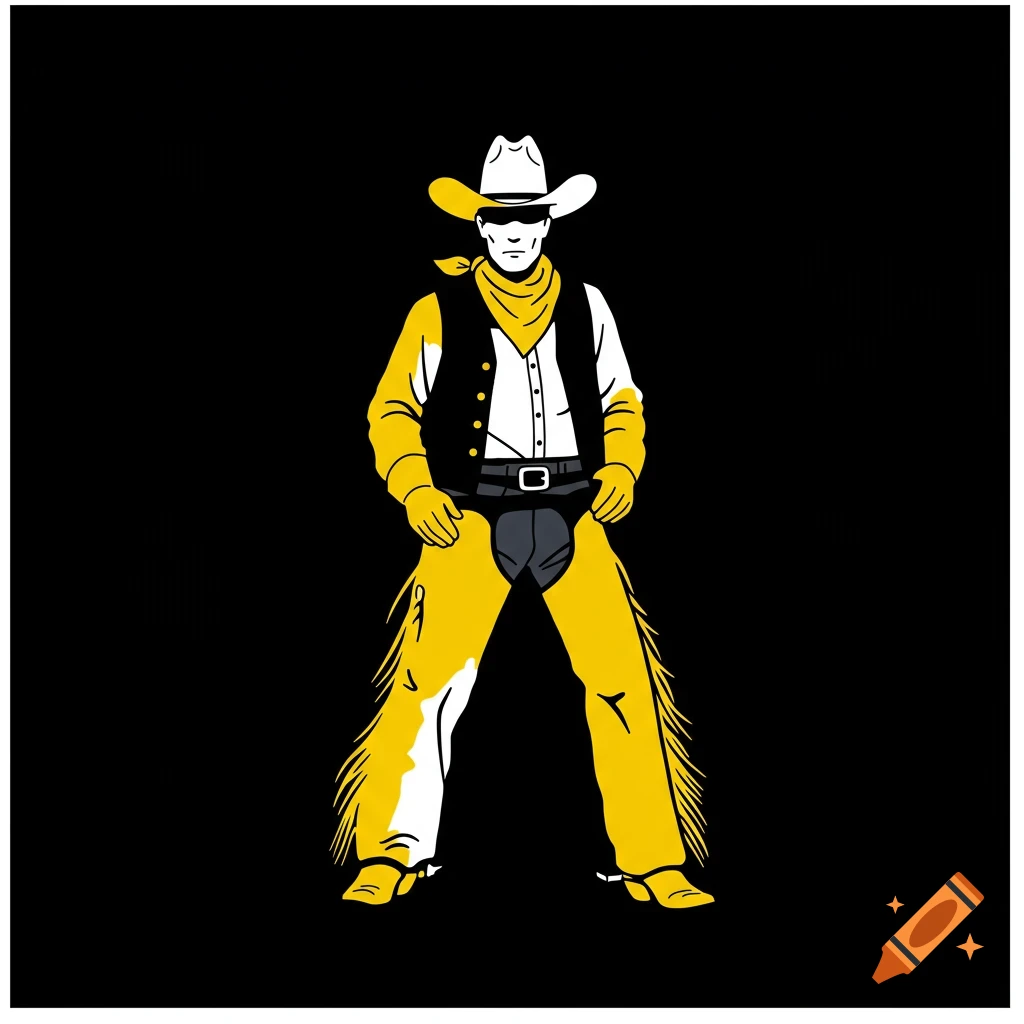 Minimalist pop art of a cowboy in yellow, white, and black