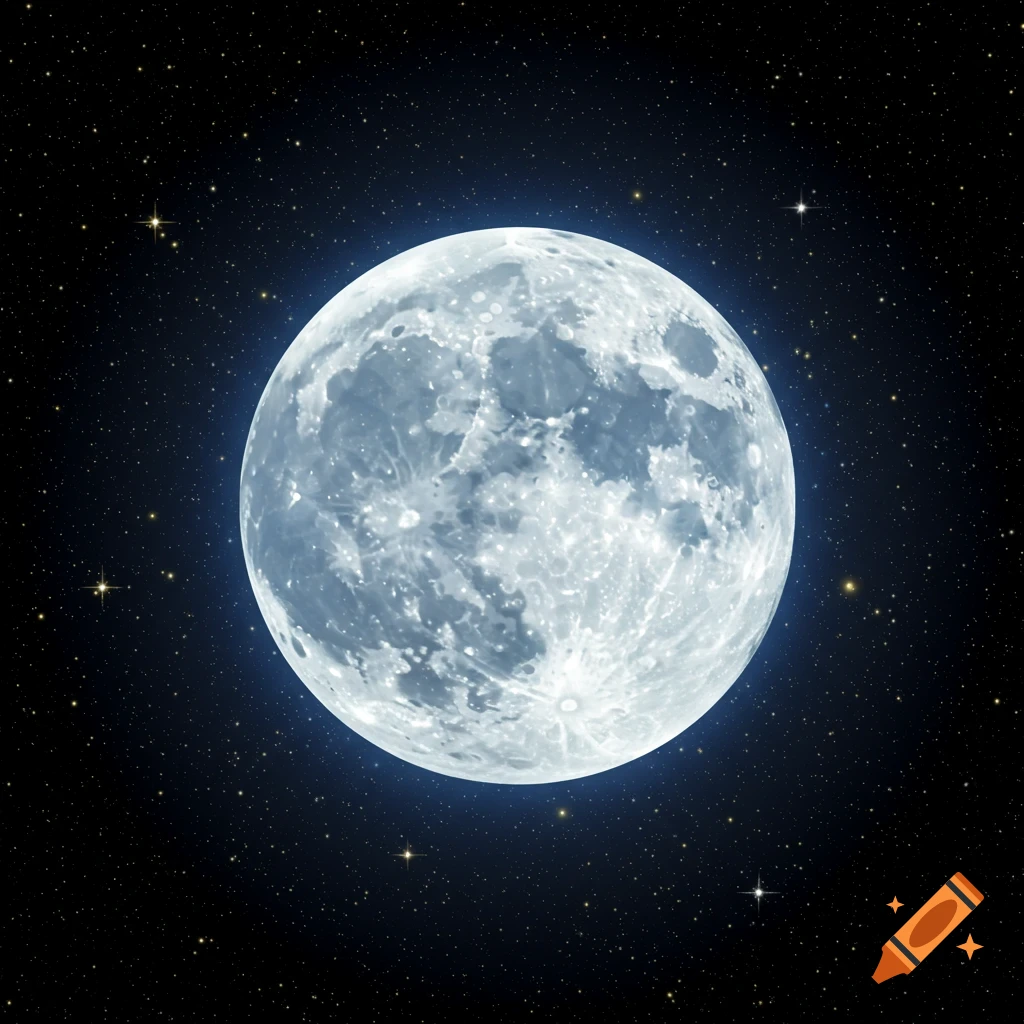 A full moon in a star-filled night sky.