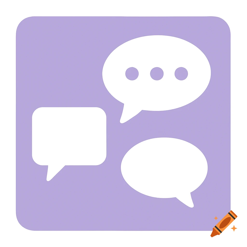 Purple square with three white speech bubbles.