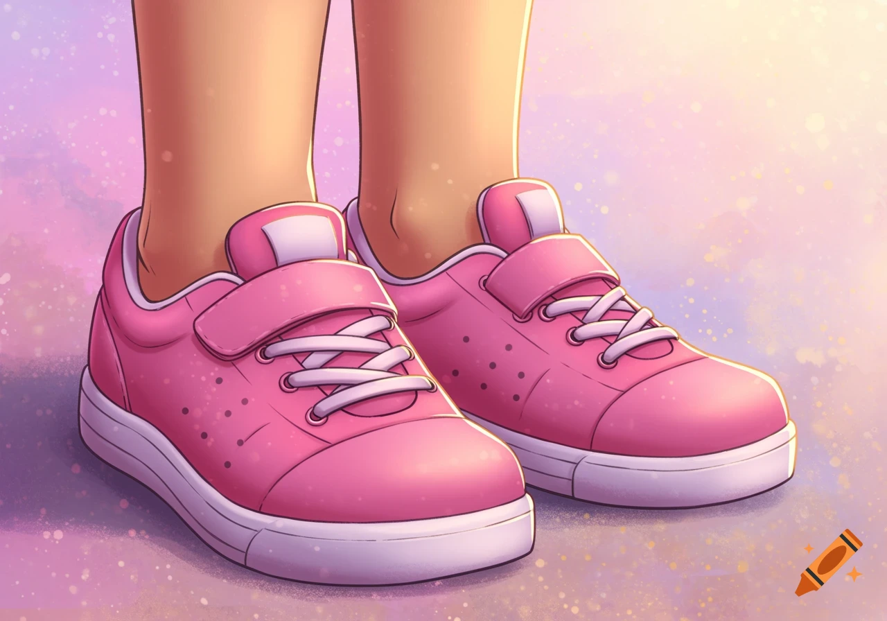 Close-up illustration of feet wearing pink sneakers