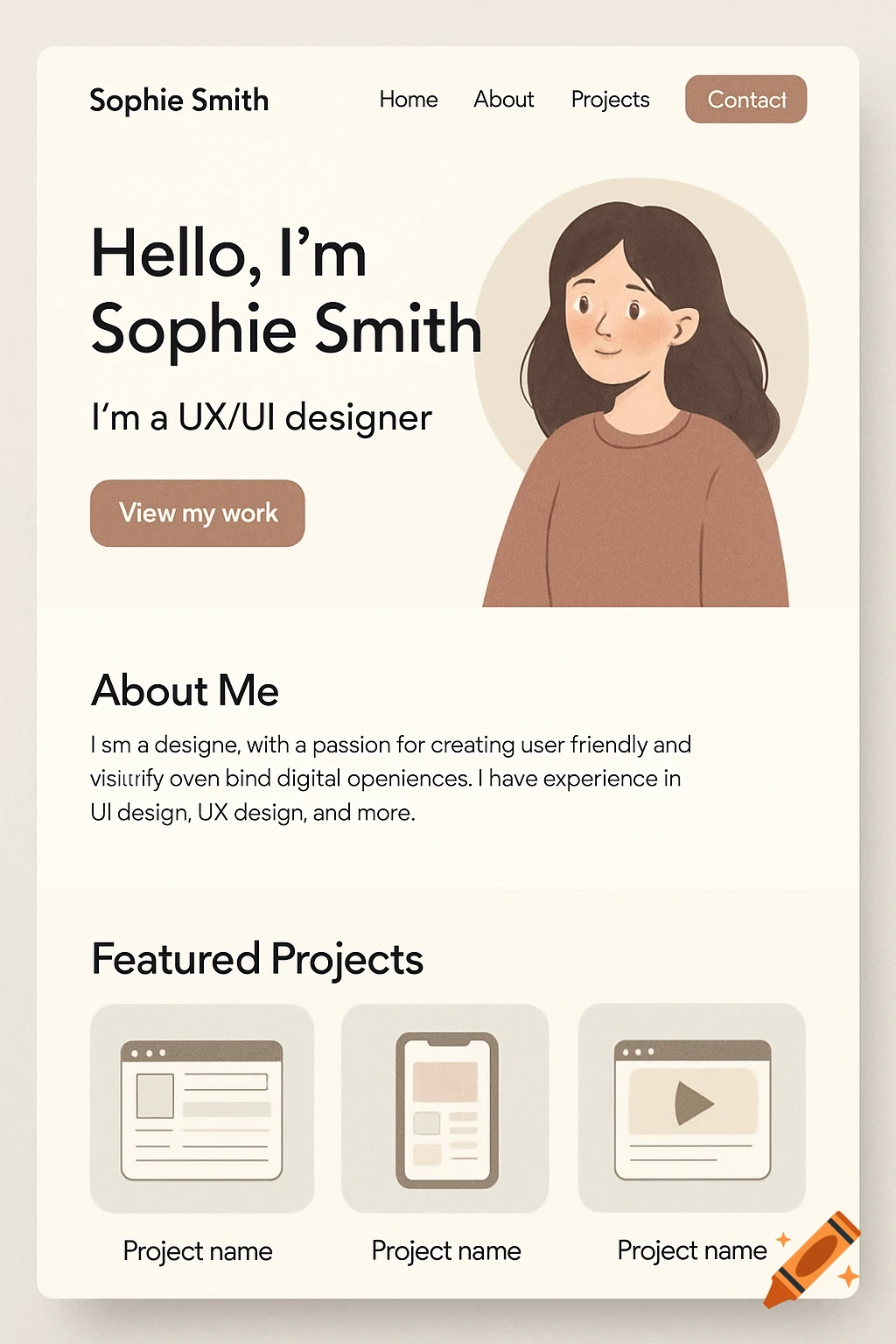 Minimalist UX/UI portfolio website design with an illustration of a ...