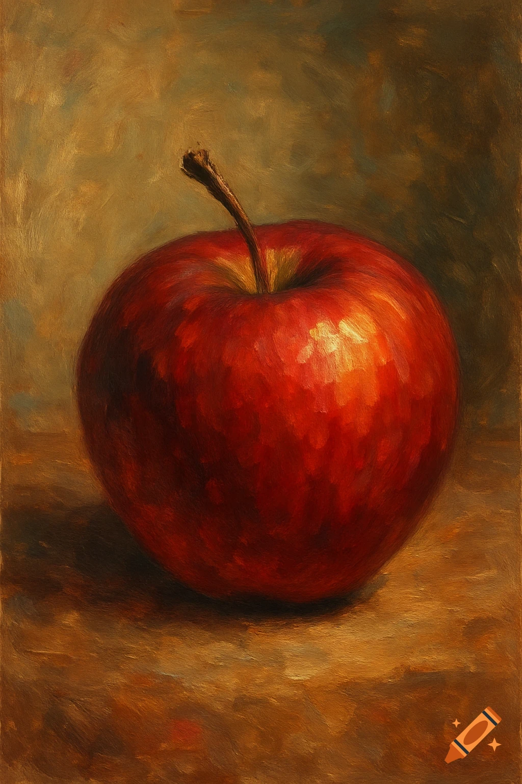 Oil painting of a red apple