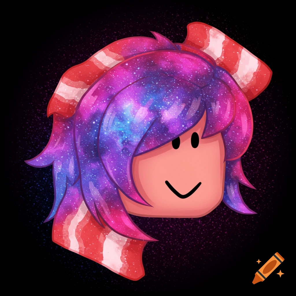 Roblox head with galaxy hair and red/white stripes on dark background