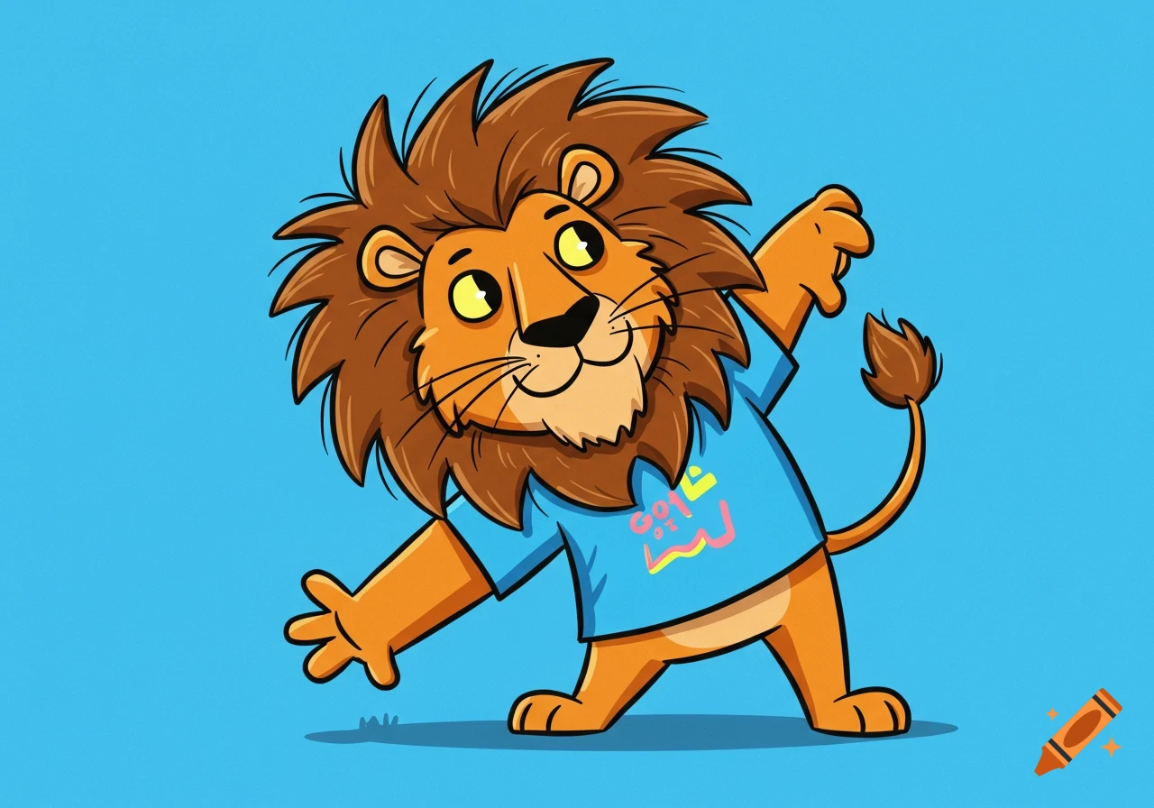 Cartoon lion wearing a t-shirt