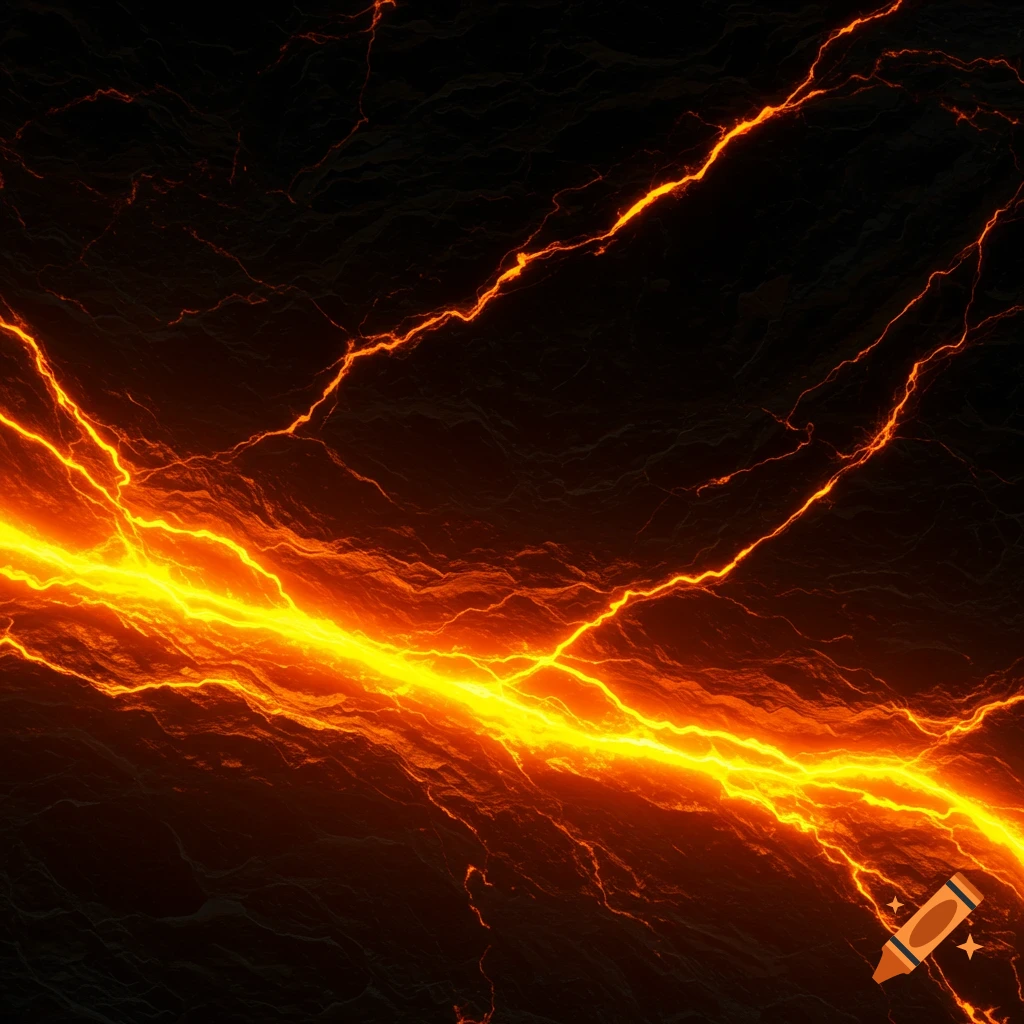 Glowing orange and yellow energy lines streak across a dark, textured background.