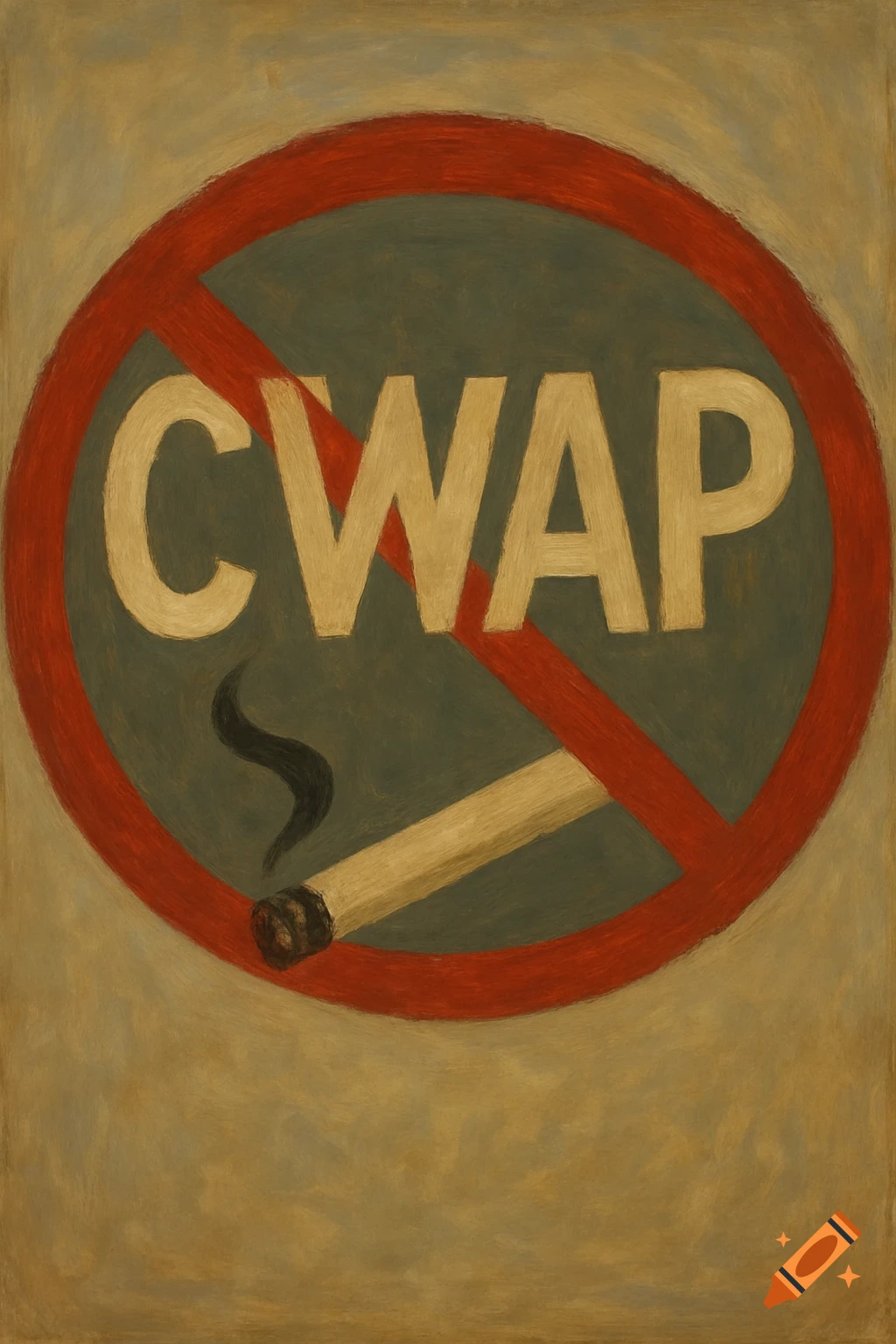 A painted no smoking sign with a crossed-out cigarette and the text CWAP