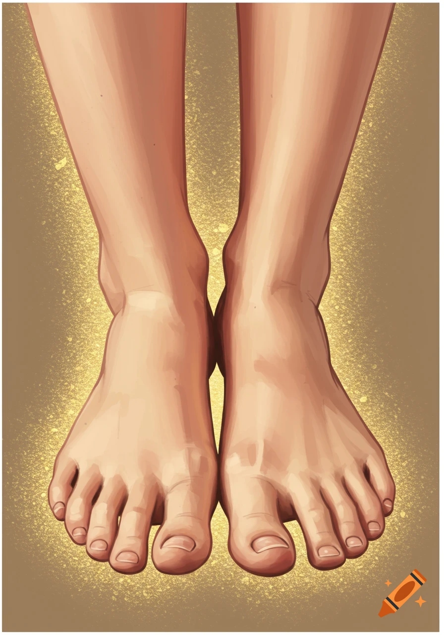 Illustration of a pair of human feet and ankles on a golden background.