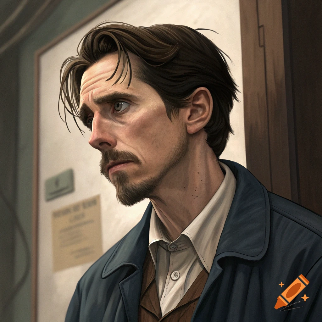 Detailed portrait of a man resembling Christian Bale as Trevor Reznik from The Machinist