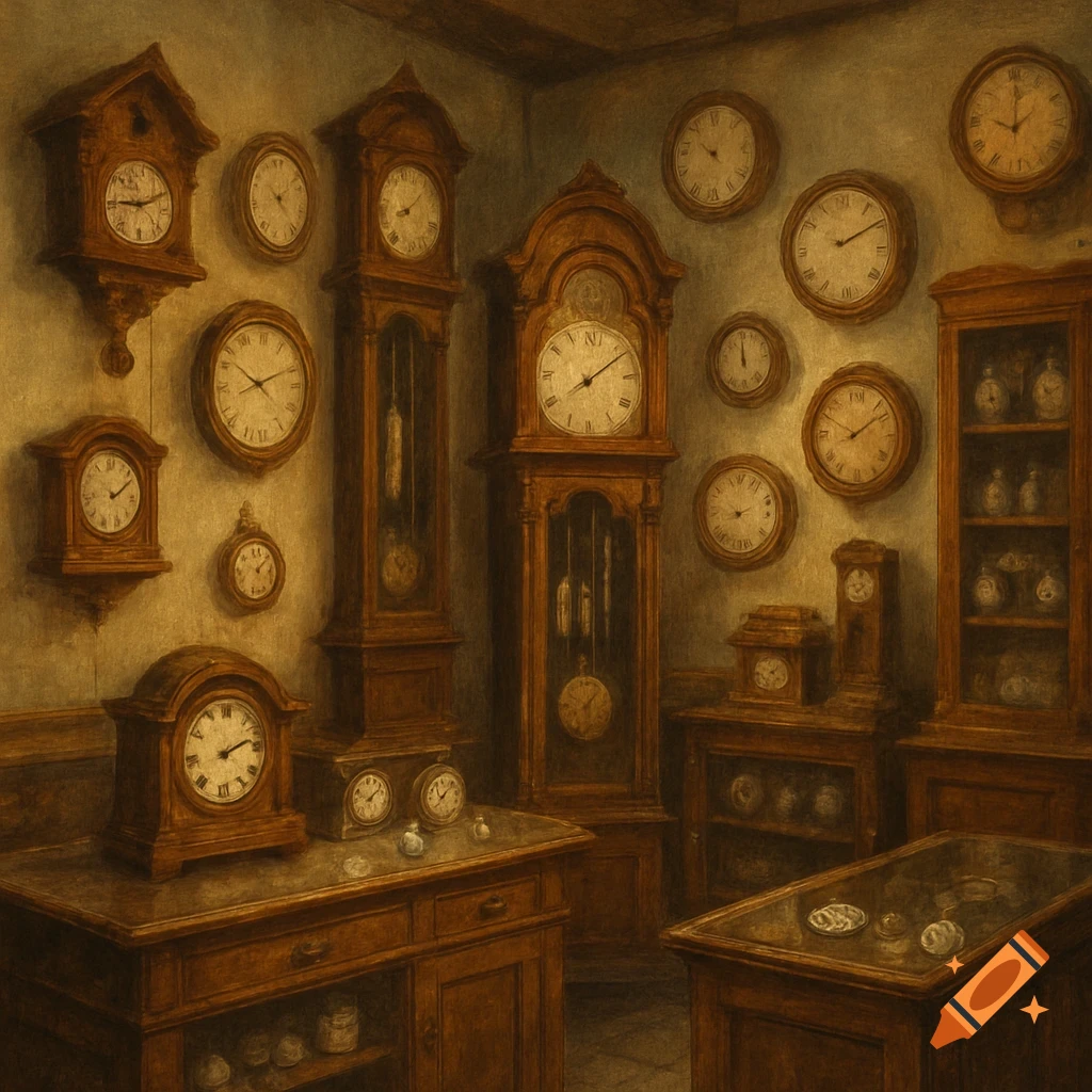 Room filled with various antique clocks