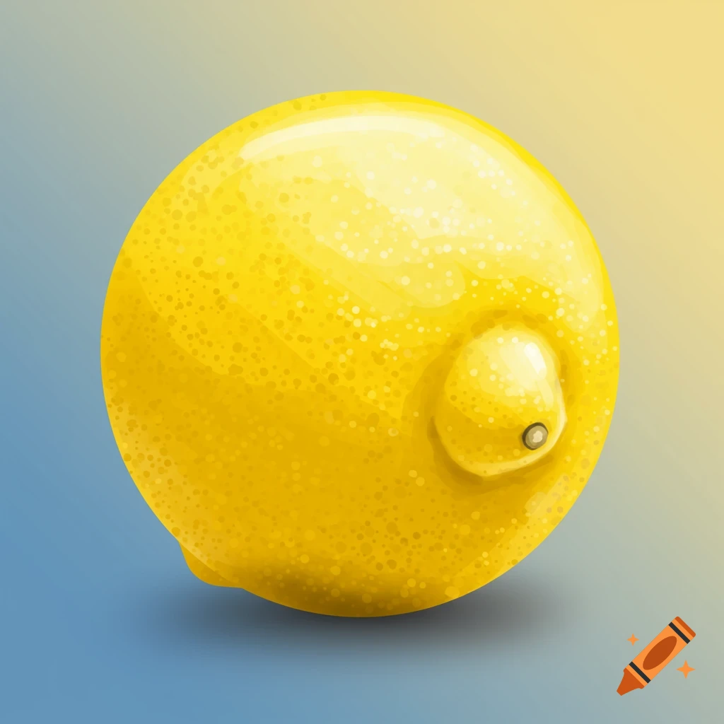 A single vibrant yellow lemon in a digital painting style on a blue and yellow gradient background.