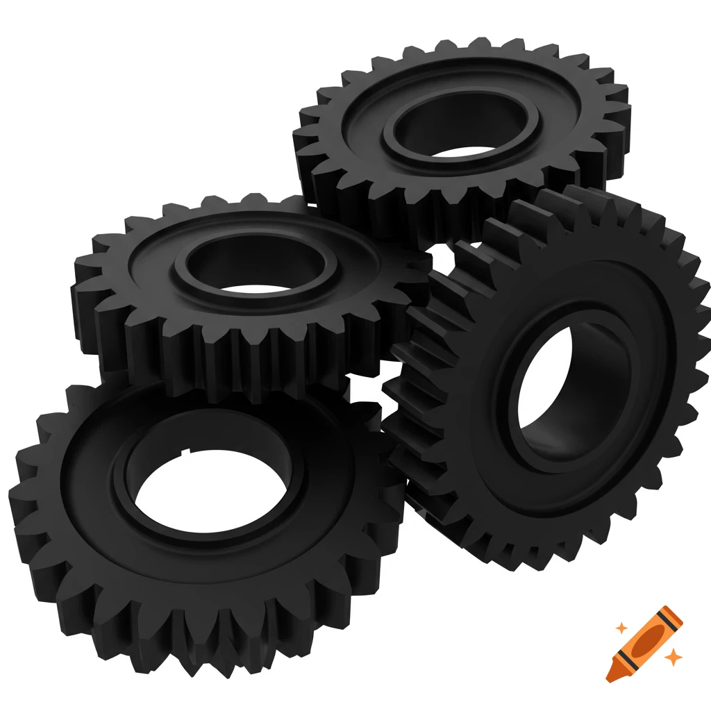 Four black gear cogs on a white background.