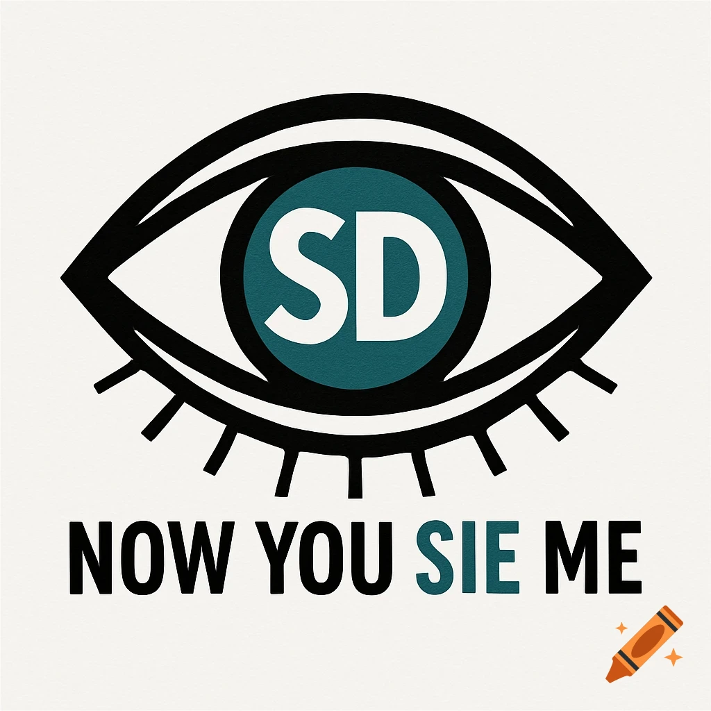 A logo of a stylized eye with the letters SD inside the pupil. Below the eye are the words NOW YOU SIE ME.
