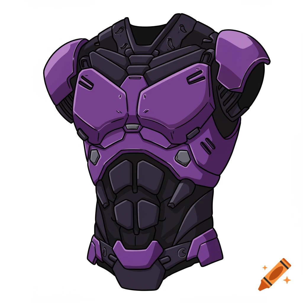A cartoon illustration of a purple and black robot torso.