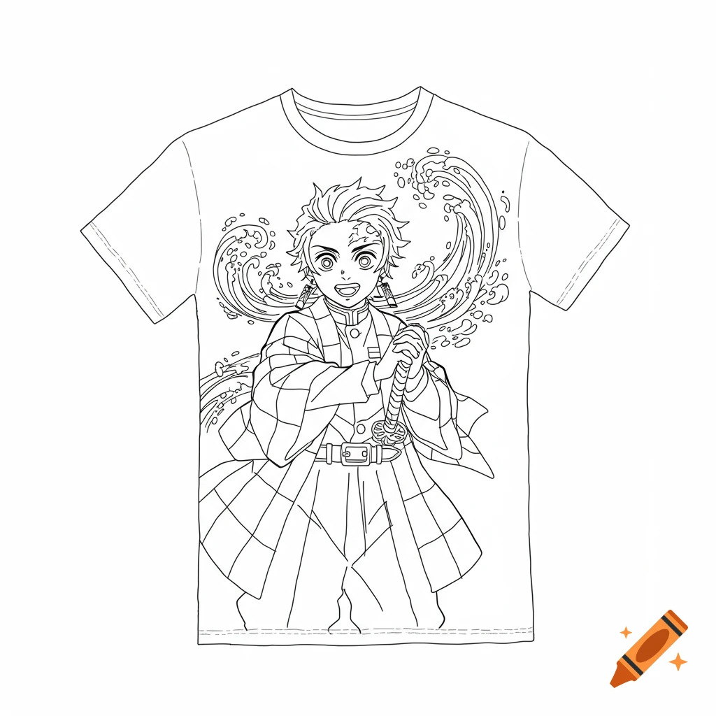 Line art of Tanjiro from Demon Slayer on a t-shirt