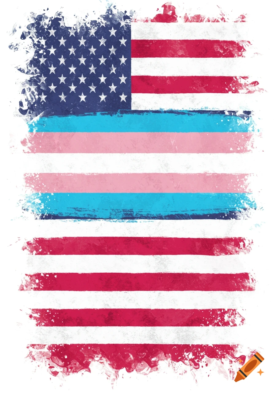 Distressed US flag combined with transgender flag