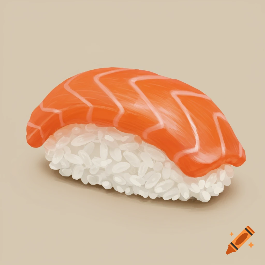 Illustration of a single salmon nigiri sushi.