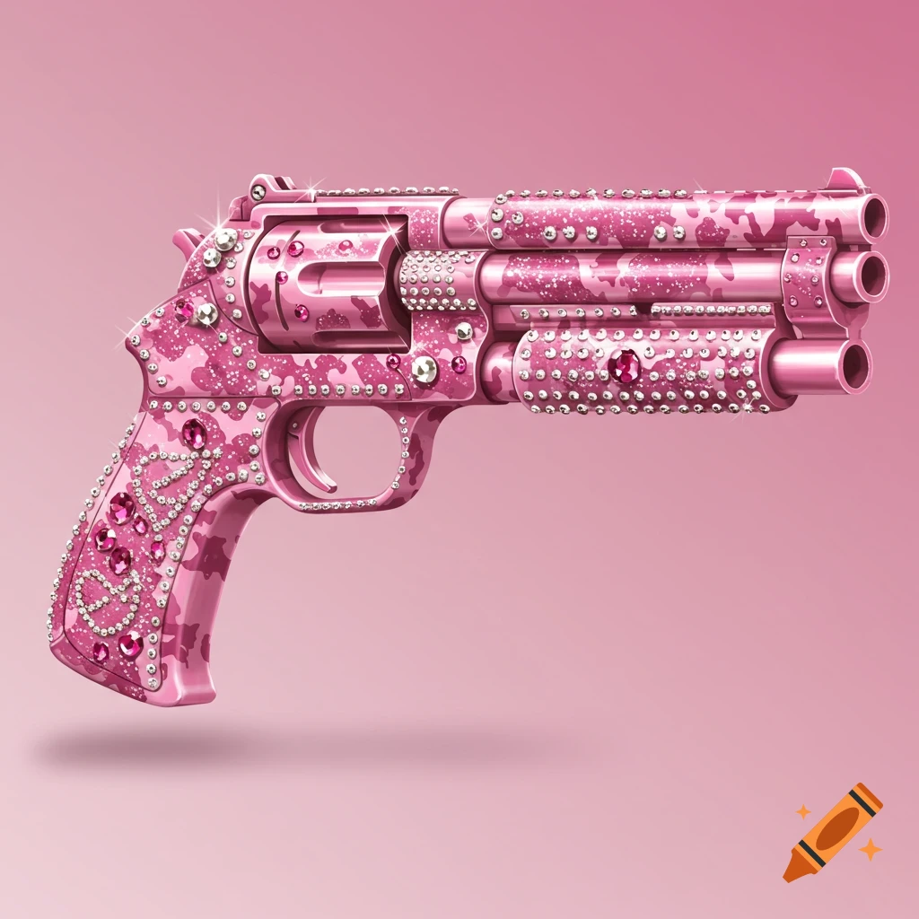 A pink camouflage revolver decorated with jewels
