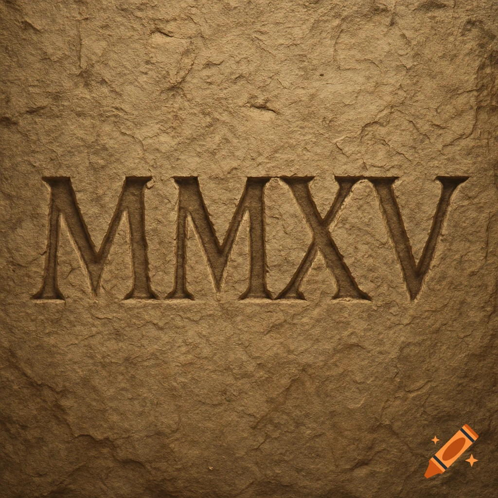 Roman numerals MMXV carved into rough stone.