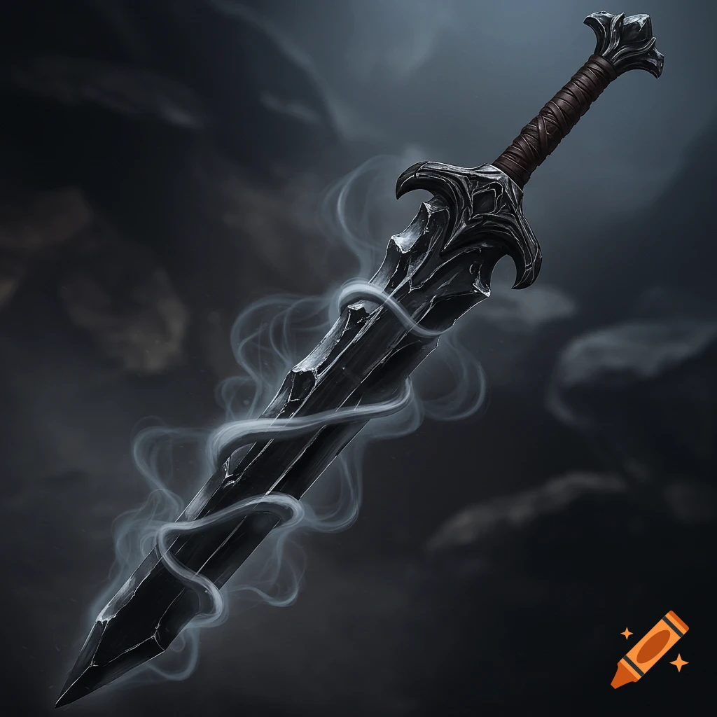 A dark fantasy sword with smoke swirling around the blade.