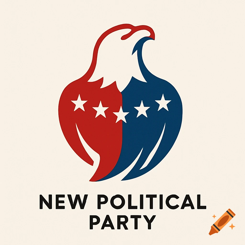 Stylized red and blue eagle logo with white stars and text 'NEW POLITICAL PARTY' below.