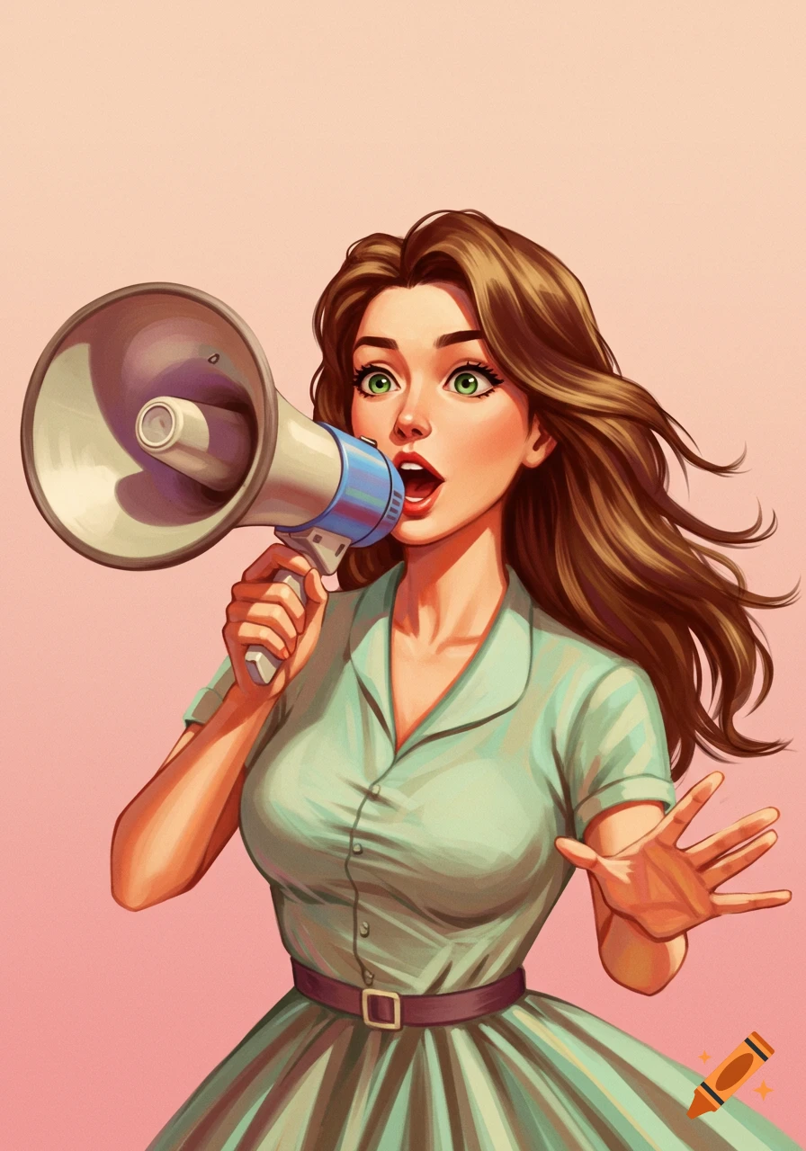 Retro illustration of a woman with a megaphone