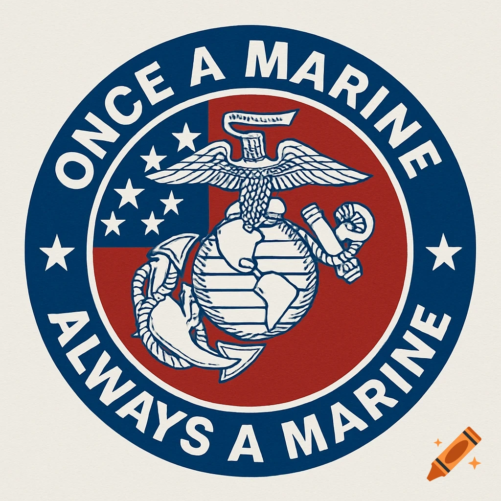 Circular logo with US Marine Corps emblem and text 'Once a Marine, Always a Marine'.