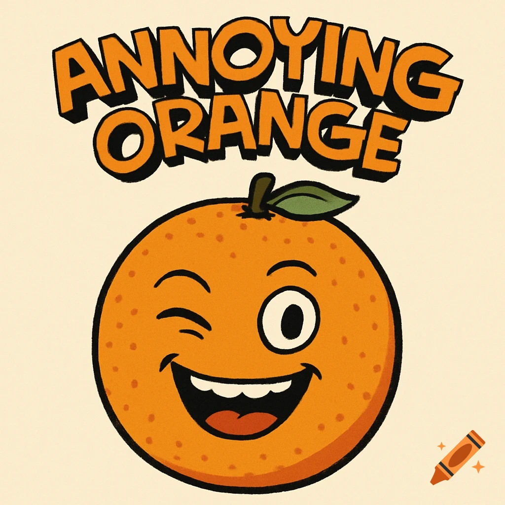Cartoon orange character winking and smiling with the words 'Annoying Orange' above.