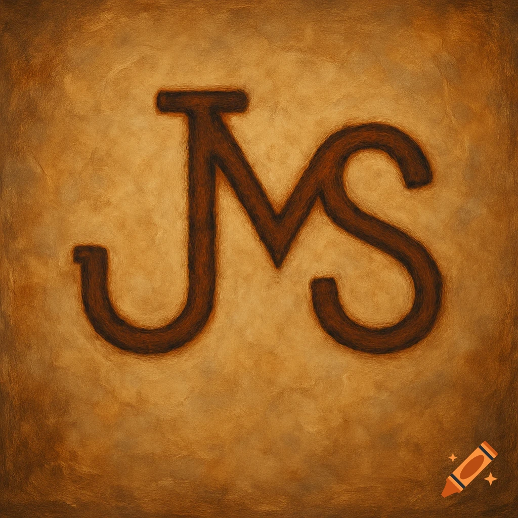 A cattle brand formed by the initials J, M, and S on a textured brown background.