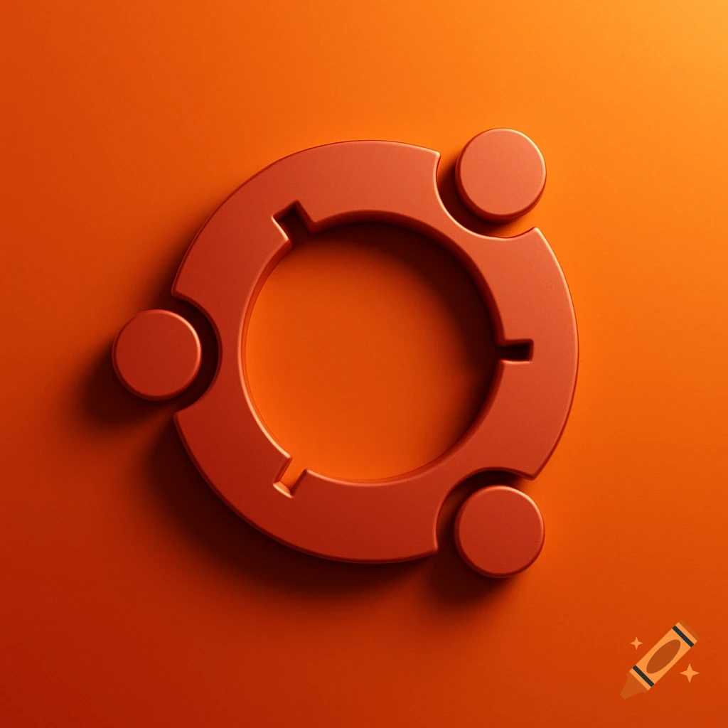 A 3D rendering of the orange Ubuntu logo on an orange background.