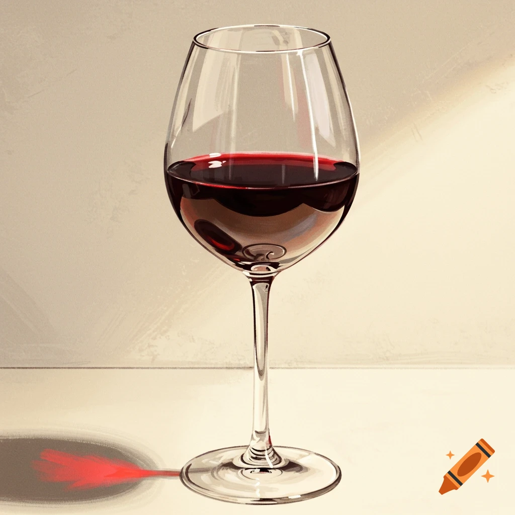 Close-up of a wine glass filled with red wine in a painterly style.