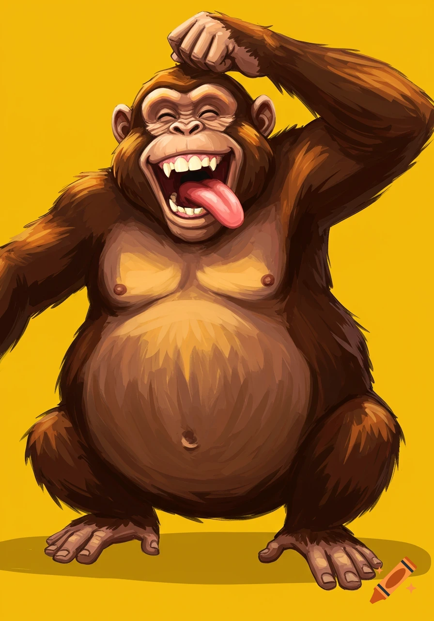 Cartoon monkey laughing with tongue sticking out