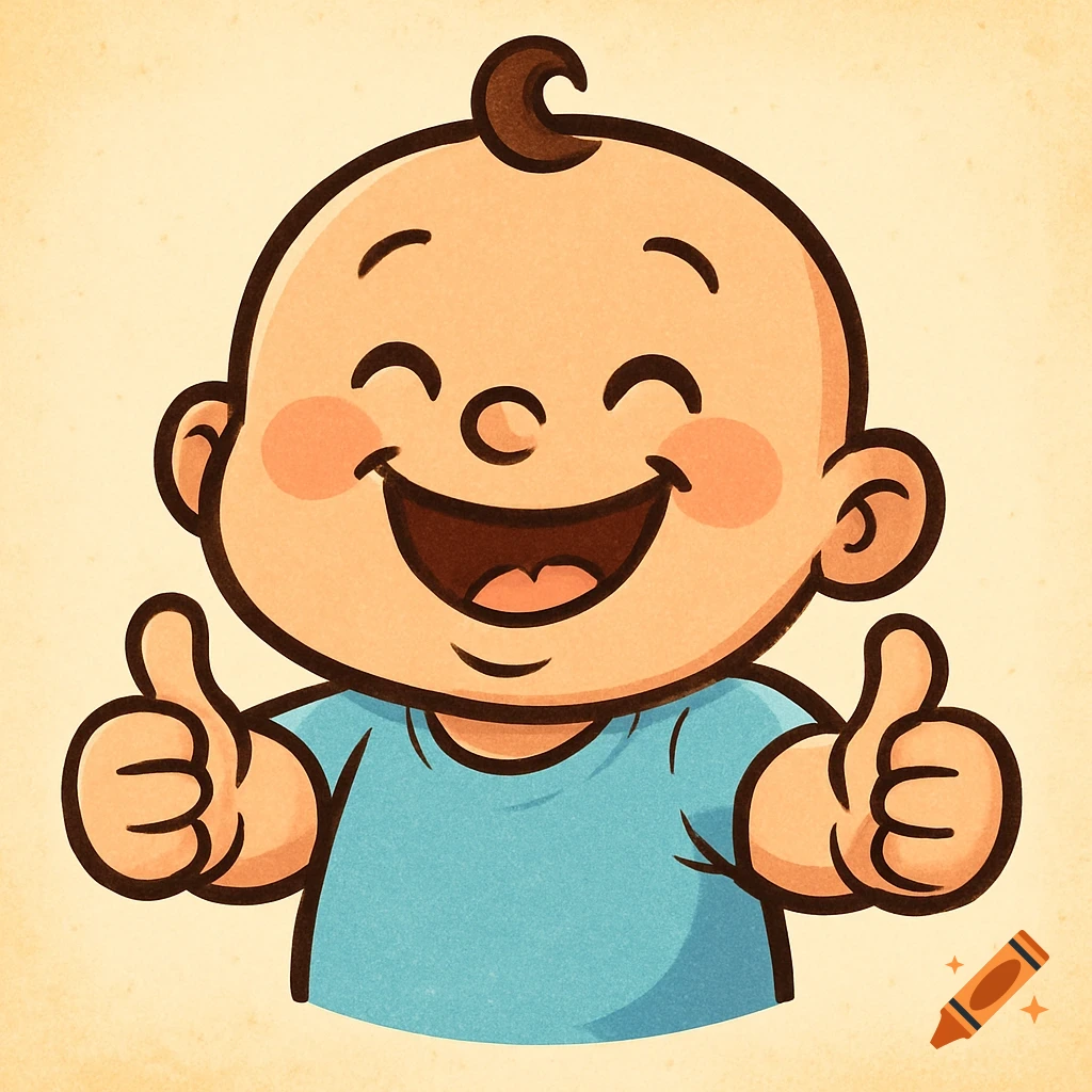 Happy cartoon baby giving two thumbs up