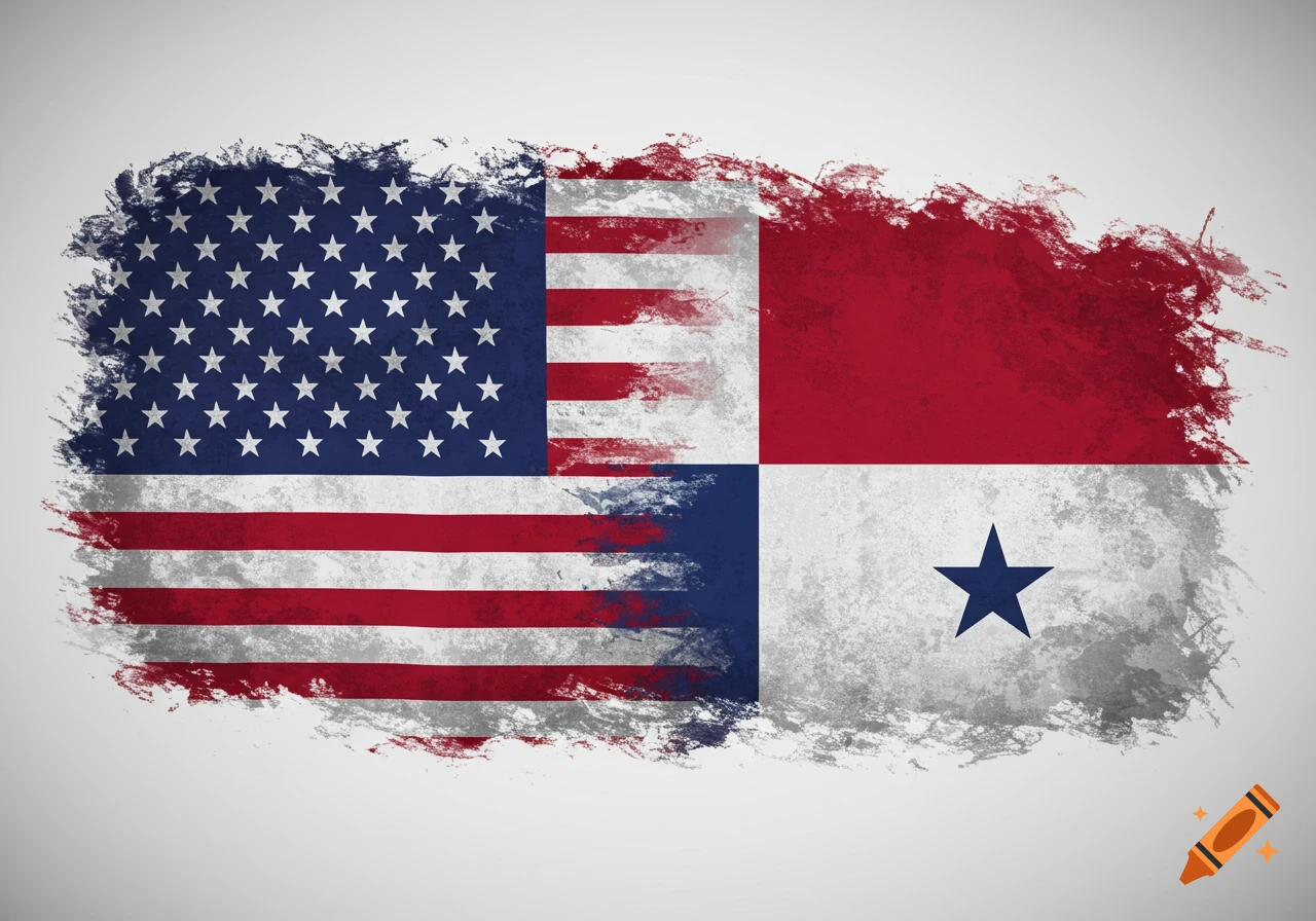 A brushstroke style image showing the US and Panama flags blended together.