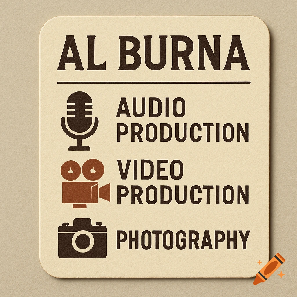 Business card for AL BURNA listing audio, video, and photography production services.