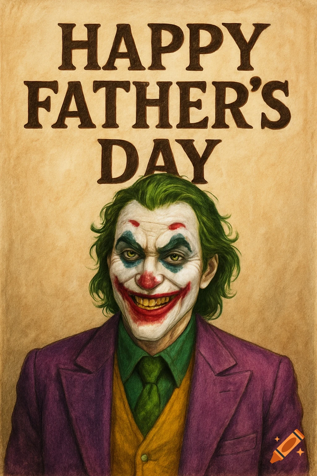Textured art portrait of the Joker character with 'Happy Father's Day' text above