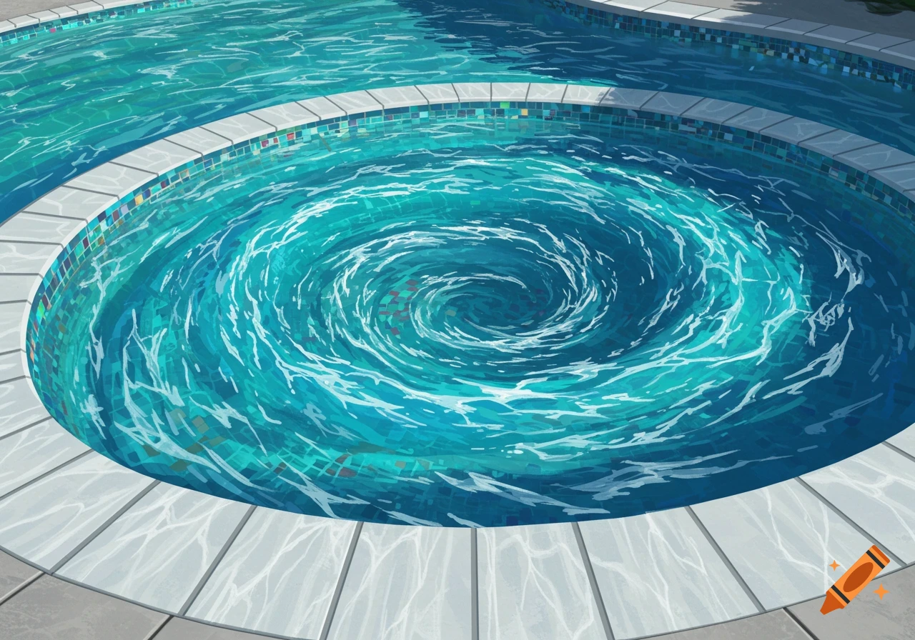 Close-up of a swimming pool with swirling turquoise water