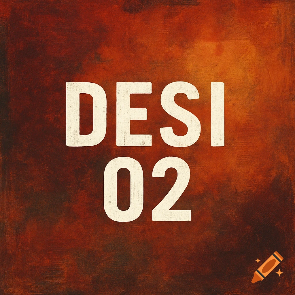 The words DESI 02 in white text on a textured orange background.