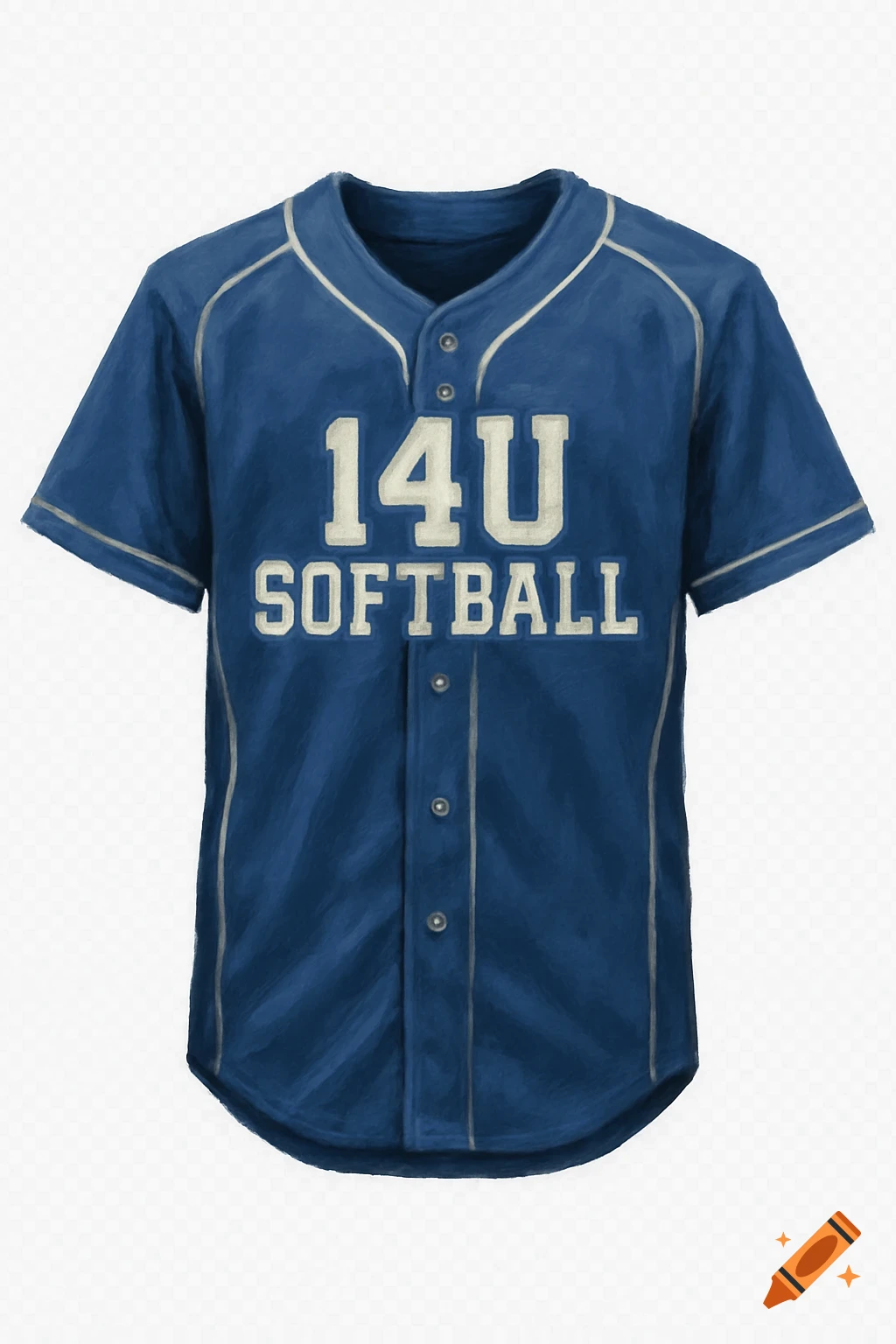 A blue softball jersey with '14U SOFTBALL' on it, illustration on transparent background.