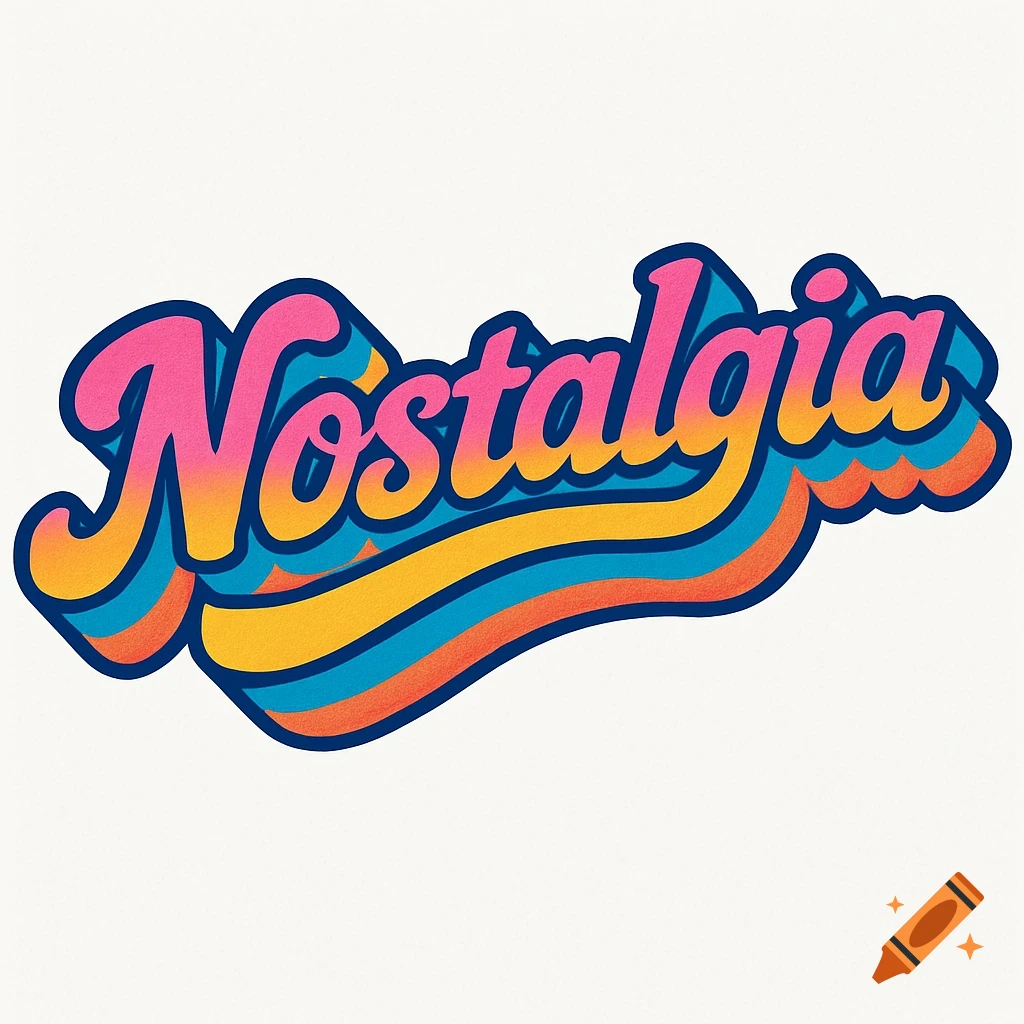 Colorful 80s style text graphic reading Nostalgia