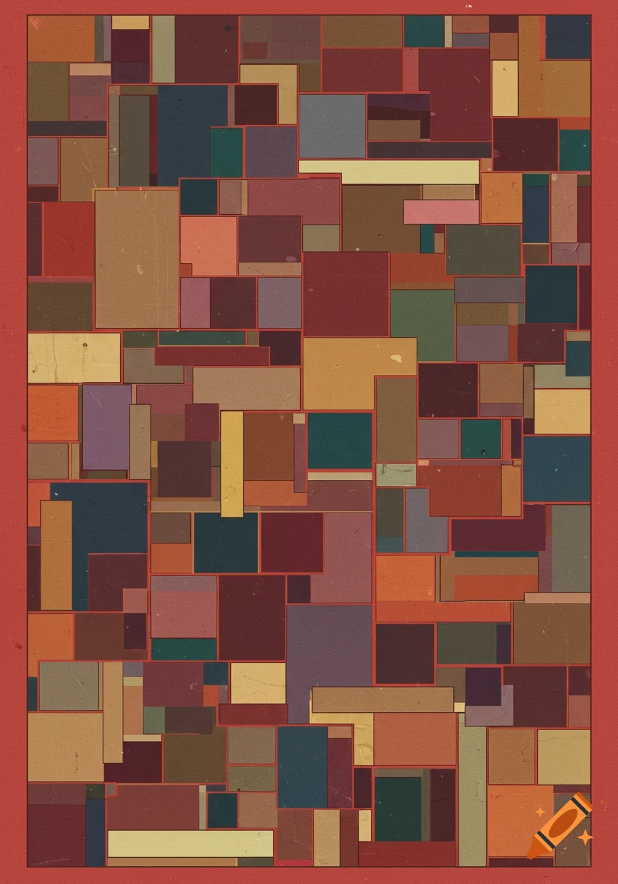 An abstract geometric pattern of colorful rectangles and squares.