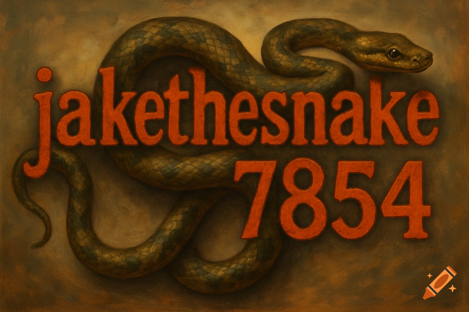 A snake wrapped around the text 'jakethesnake 7854' in an illustration style.