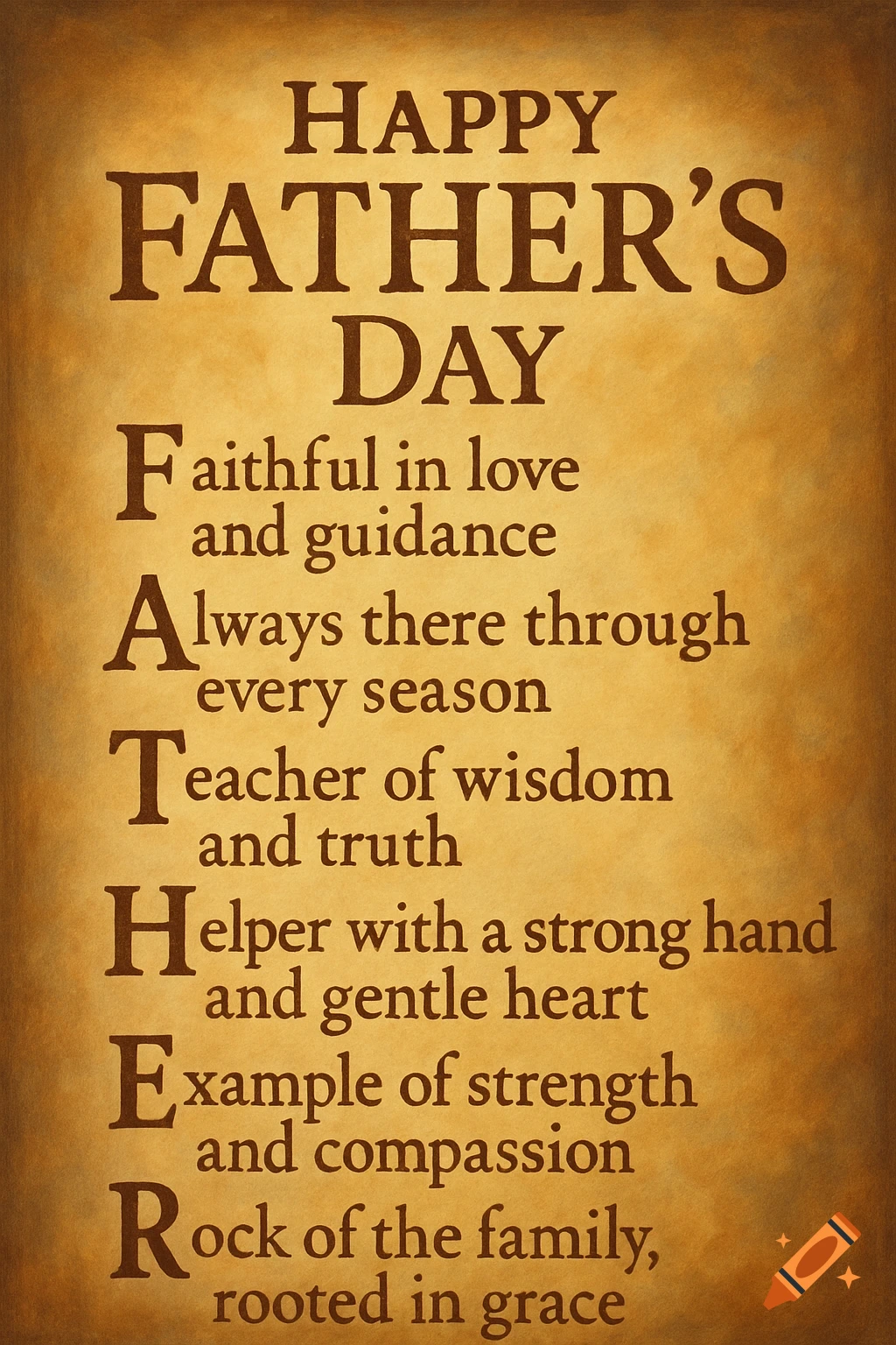 Father's Day card with an acrostic poem on a brown textured background